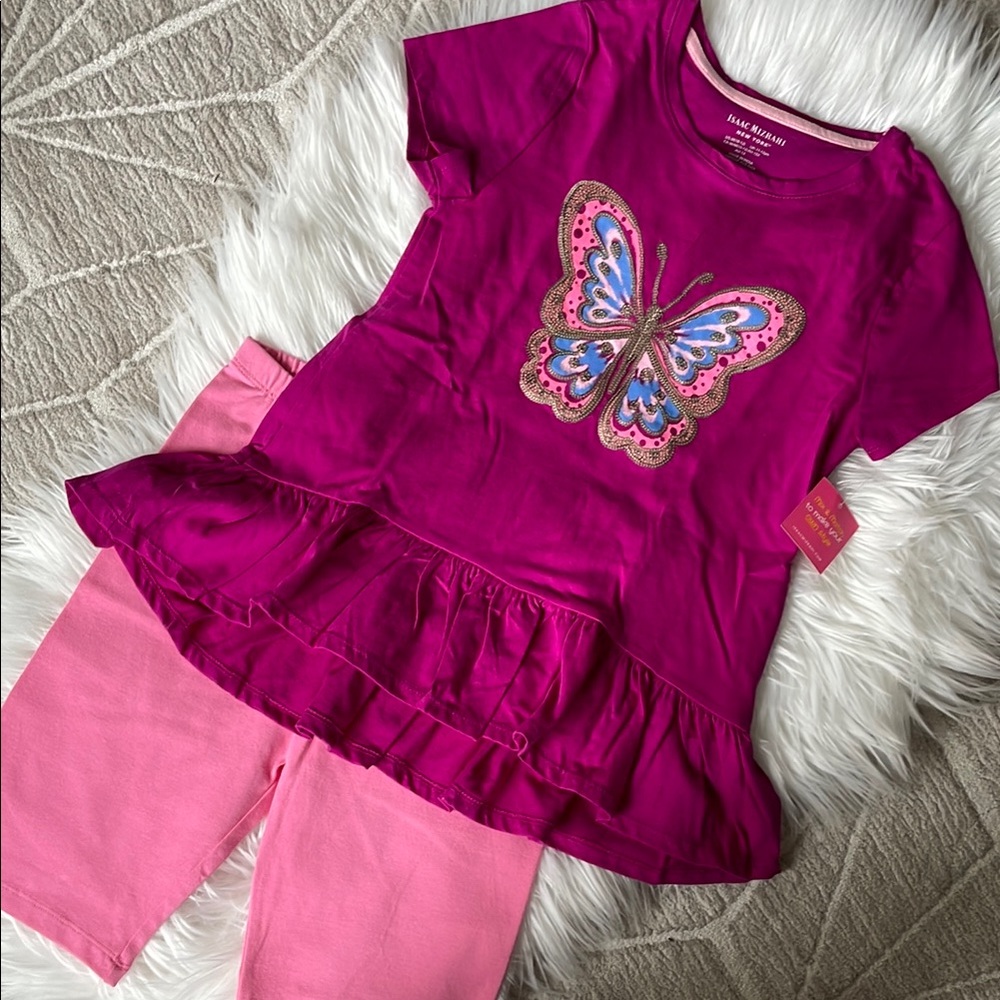 NWT Pink Butterfly T-Shirt and Shorts Set size 10/12 Cotton